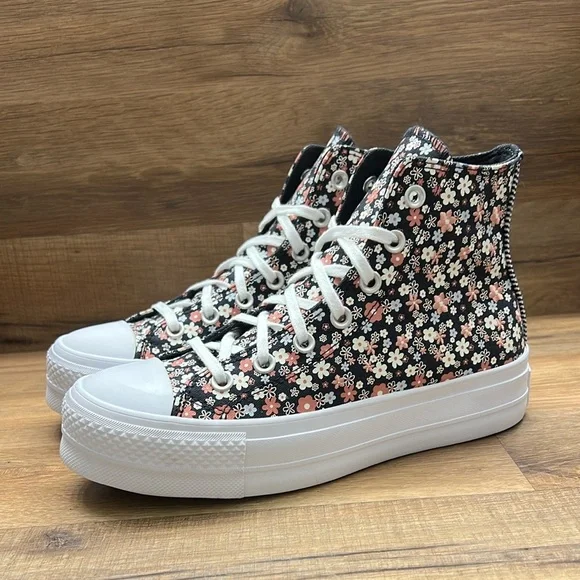 Converse Women's Floral High-Top Sneakers - Black and White - Picture 2 of 8